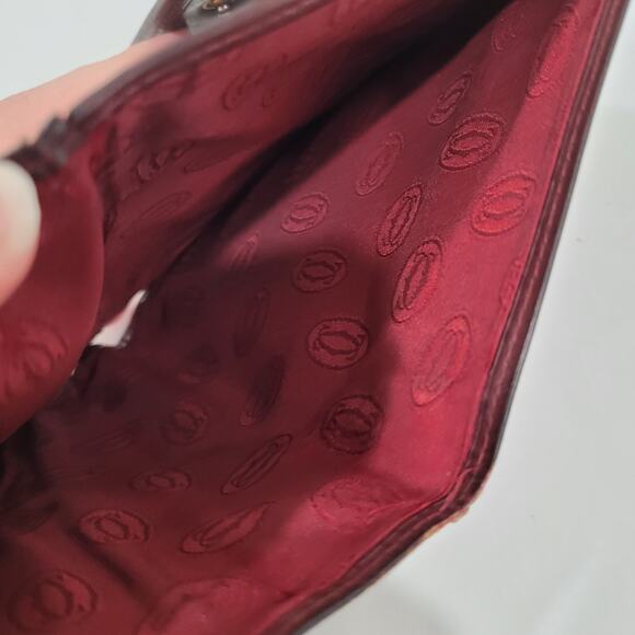 Cartier Vintage Wallet Trifold Leather Bordeaux Red Medium Retro Kisslock Fair - Picture 5 of 11